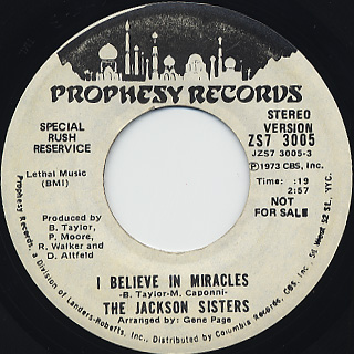Jackson Sisters – I Believe In Miracles [Prophesy Records:1973]